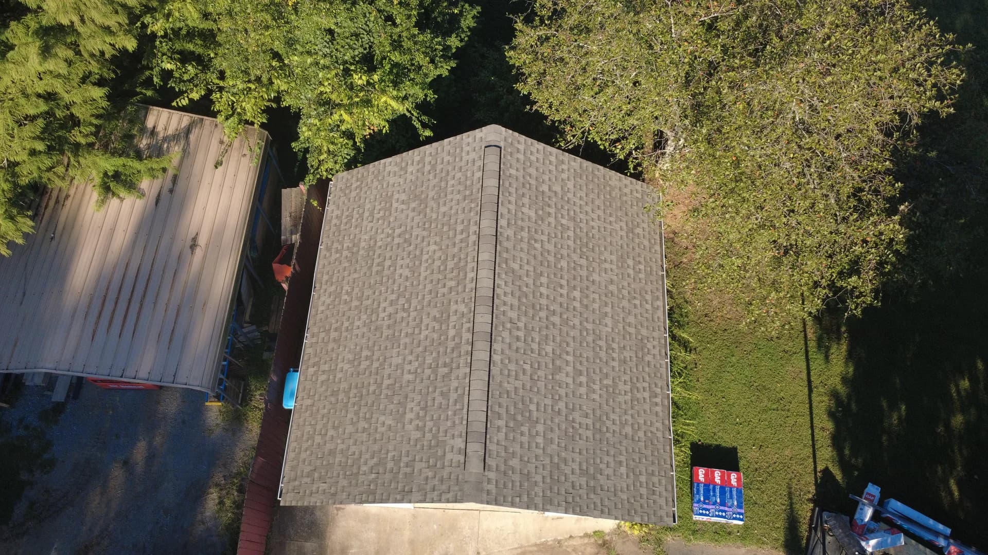 Roof replacement viewed from above, original drone photograph