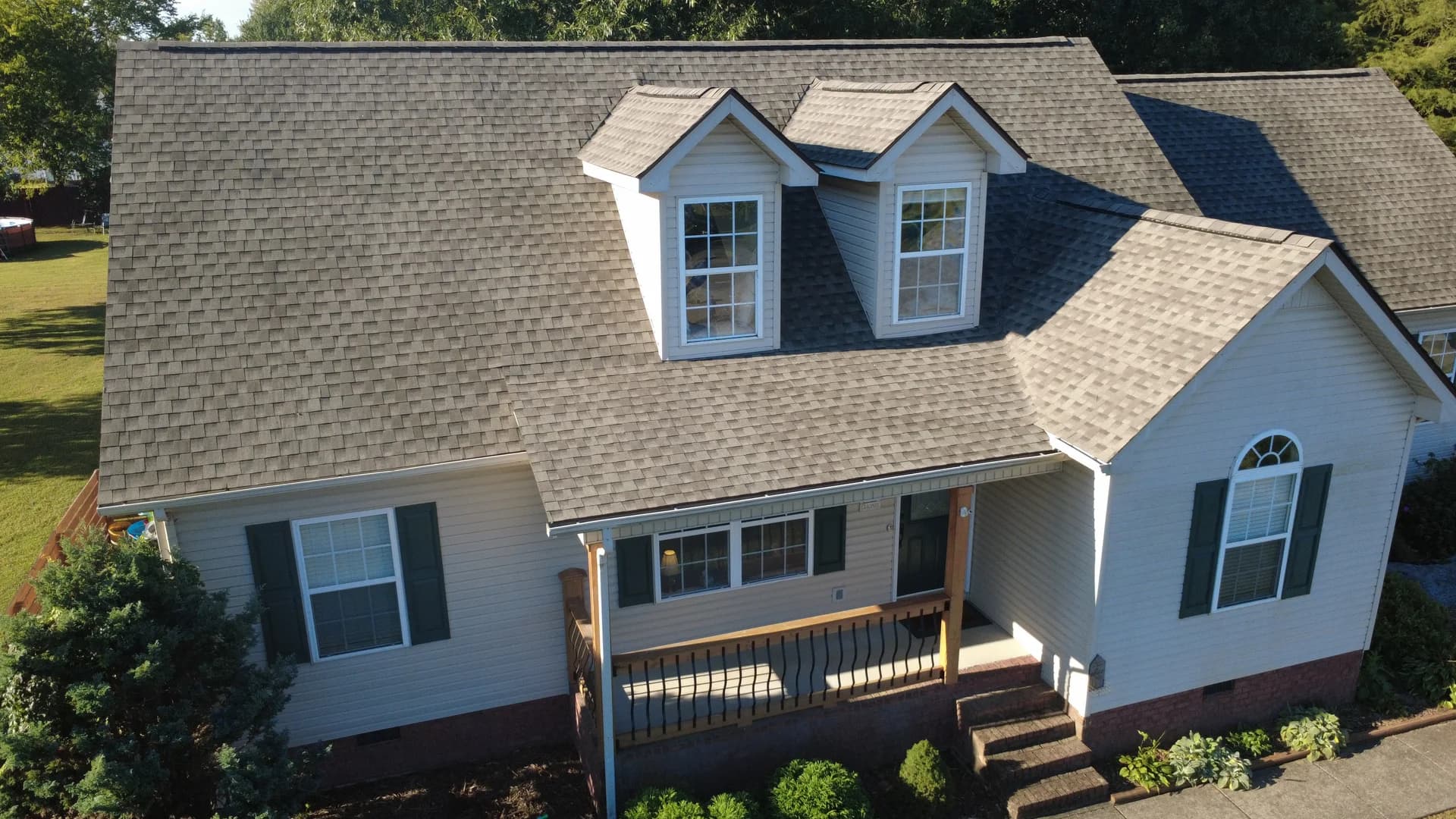 Completed residential roof, original drone photograph