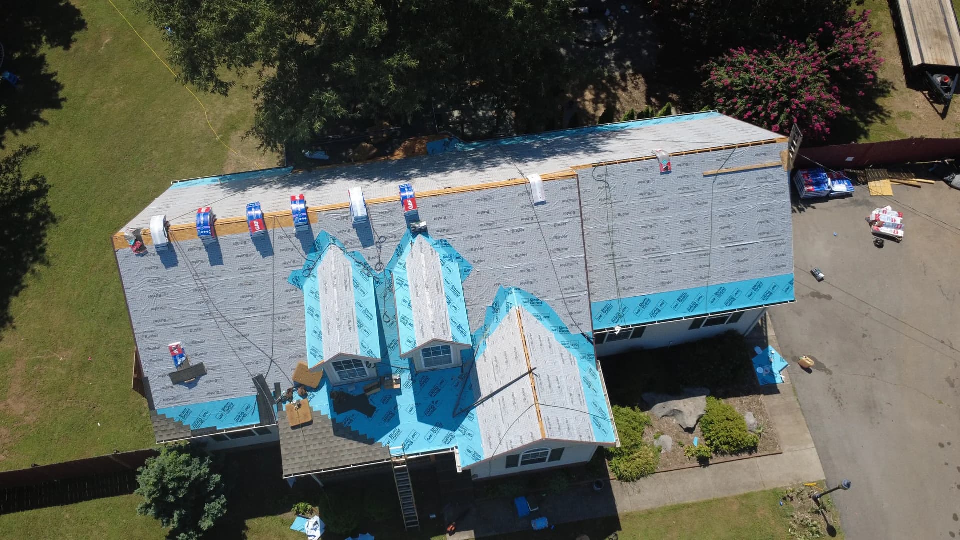 Residential roof viewed from a second angle, original drone photograph