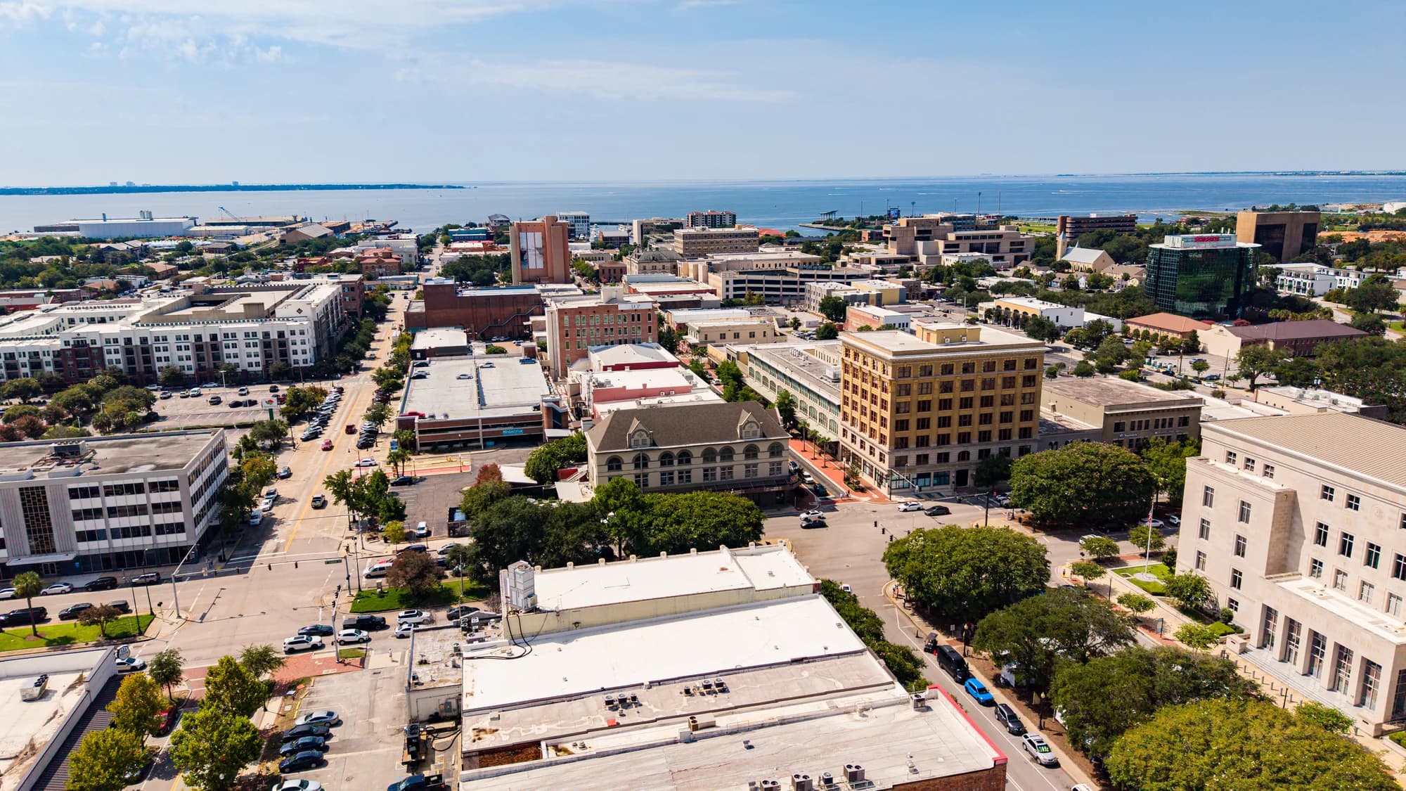 Downtown Pensacola streets and historic buildings looking toward the bay